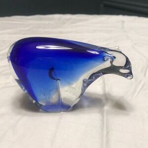 Blue bear glass paperweight.